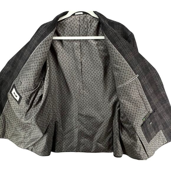 Joseph Abboud Sport Coat 48R Brown Wool Hamilton Plaid Lanificio Blazer Jacket - Picture 3 of 16